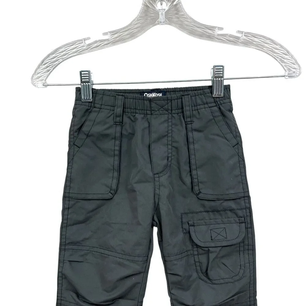 OshKosh B'gosh Cargo Pants Boys Infant Lined Elastic Stretch Waist Gray Sz 18M*
